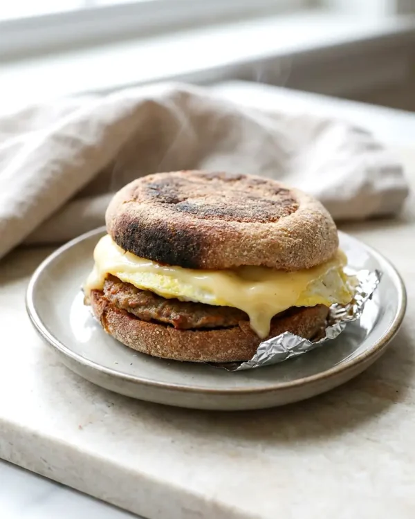 Air Fryer Breakfast Sandwich (Sausage, Egg & Cheese)