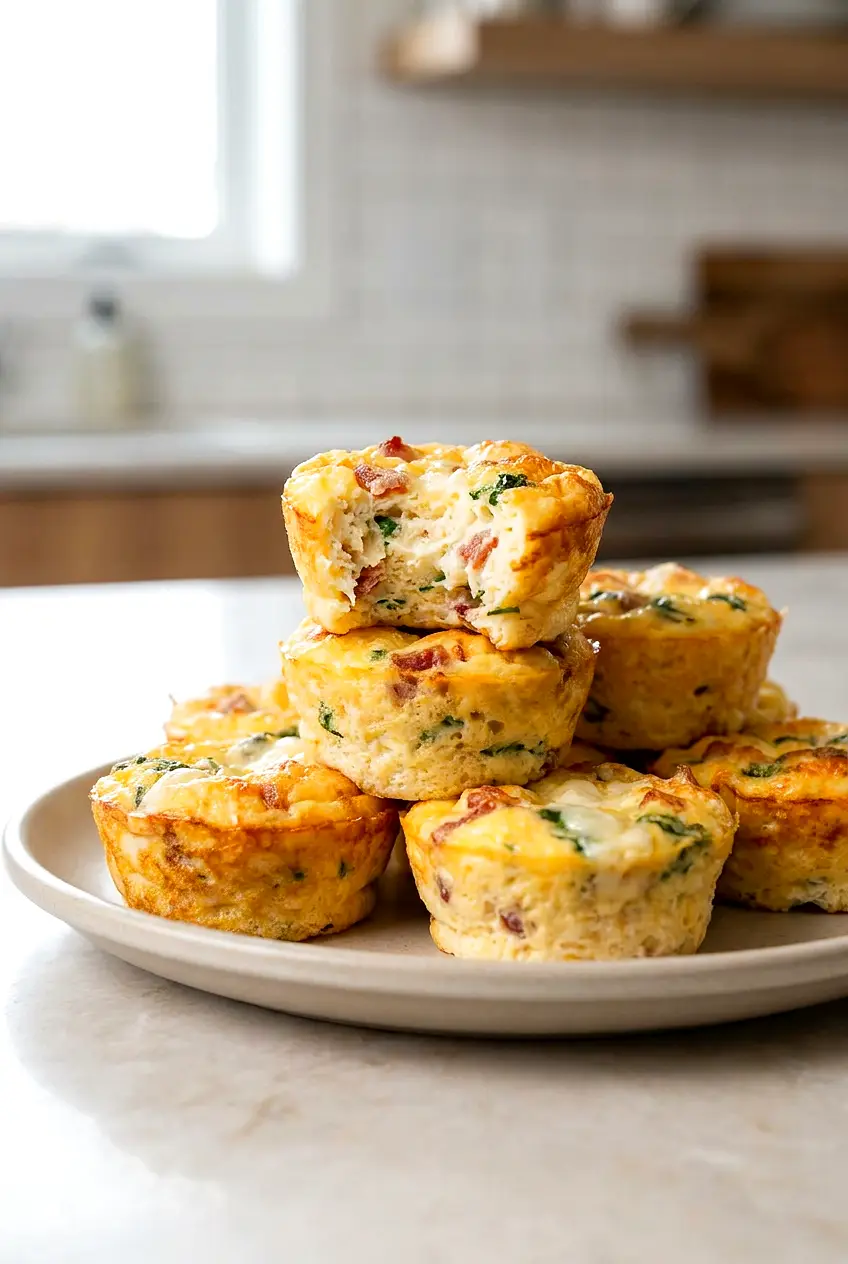 Air fryer Starbucks egg bites served warm on a plate with a fluffy, creamy center