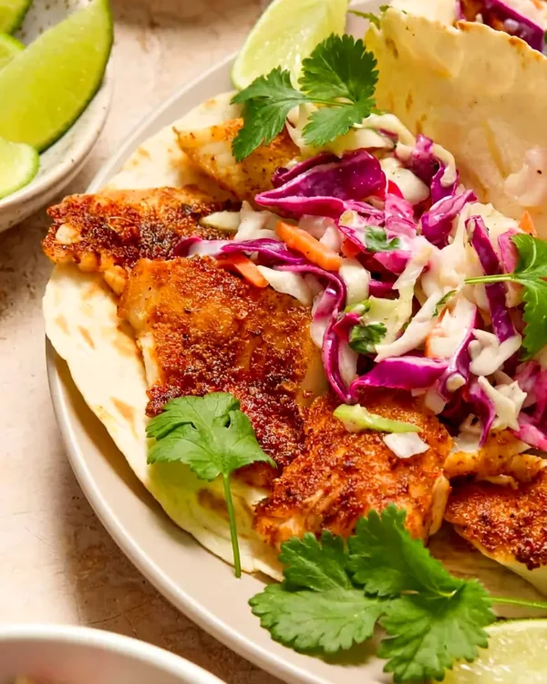 Air Fryer Fish Tacos with Cilantro Lime Slaw (No Breading)