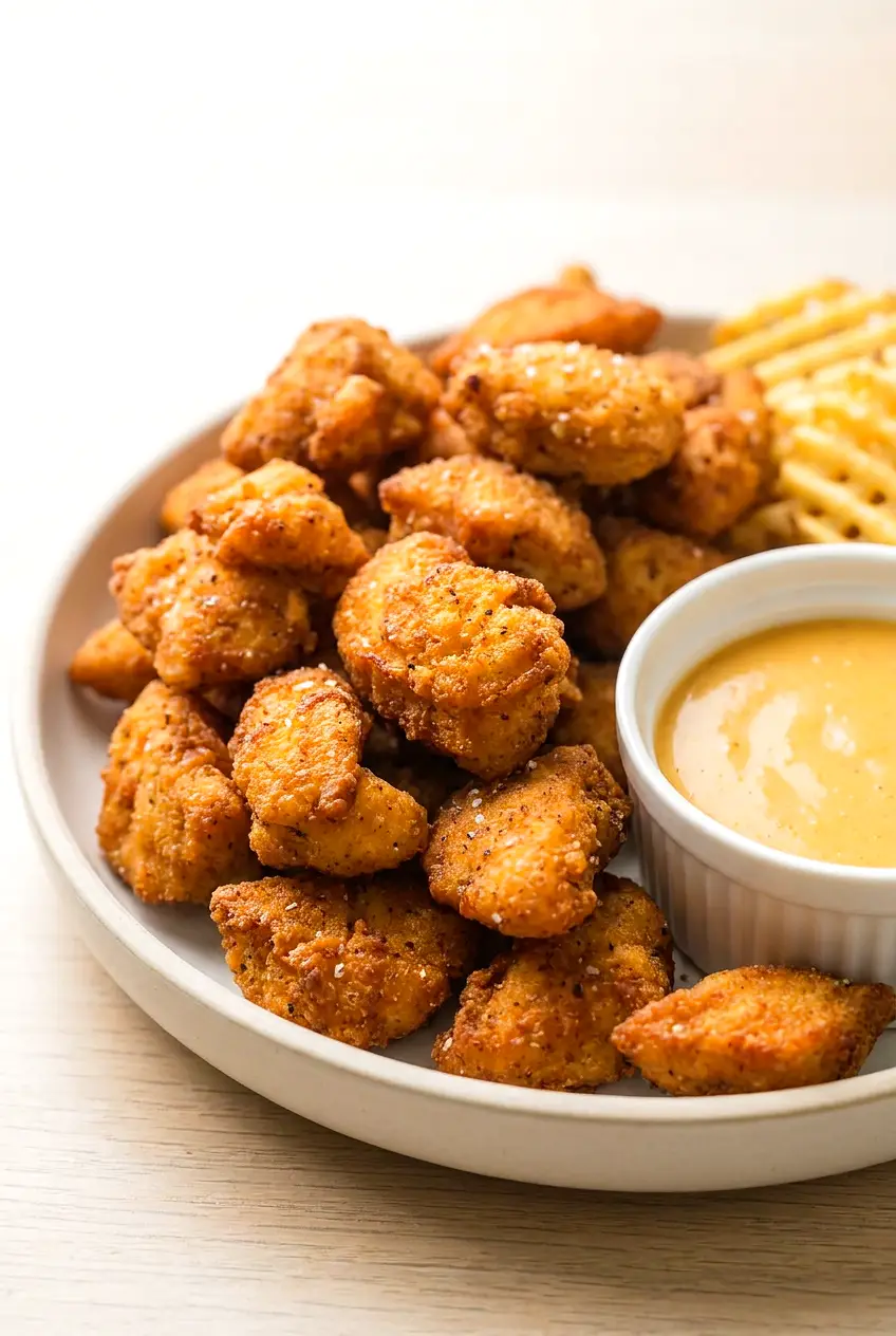 Air Fryer Copycat Chick-fil-A Nuggets piled on a plate with crisp golden coating.