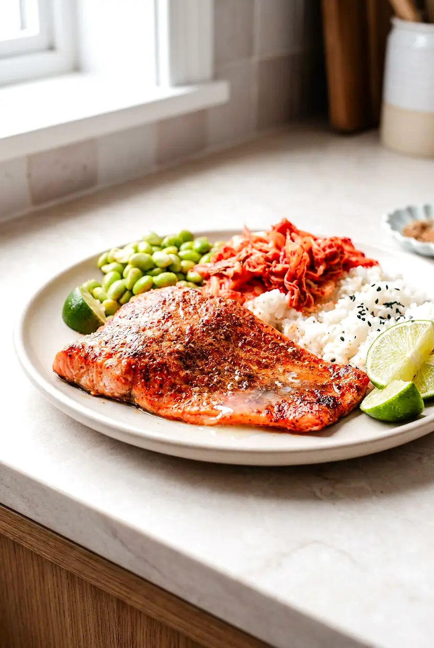 Air fryer trout fillets plated with lime wedges and a lightly browned finish