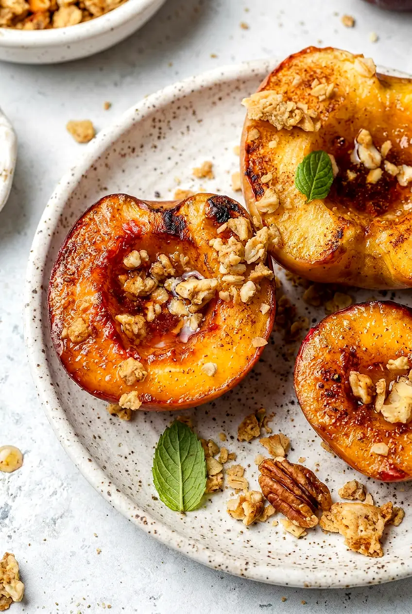 Close-up of air fryer apple halves showing tender centers and glossy cinnamon coating
