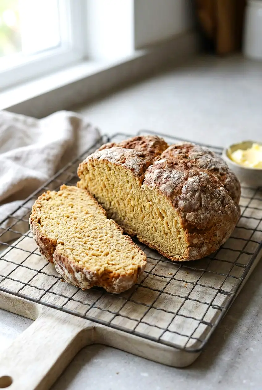 Close-up of air fryer Irish soda bread showing the cracked top and hearty crumb