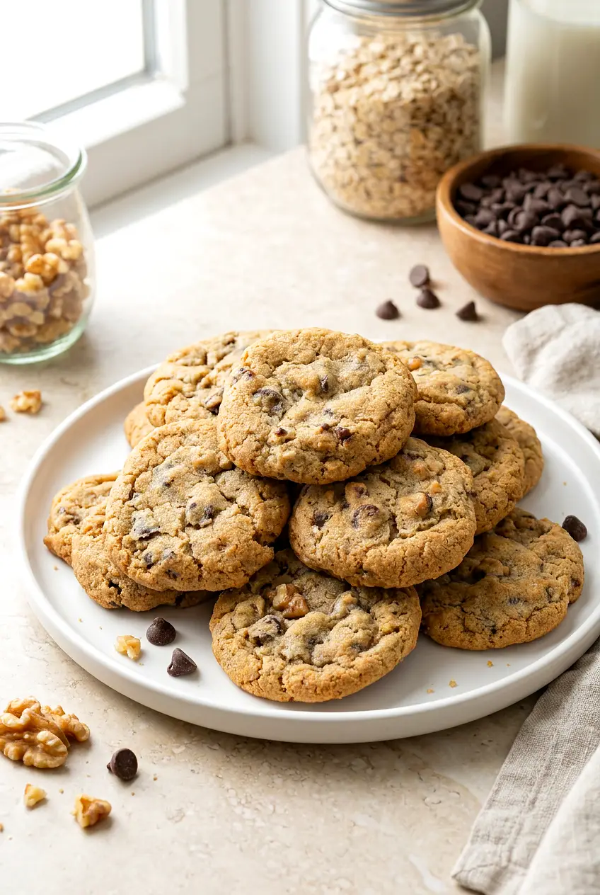 Air Fryer DoubleTree Signature Cookies stacked on a white plate