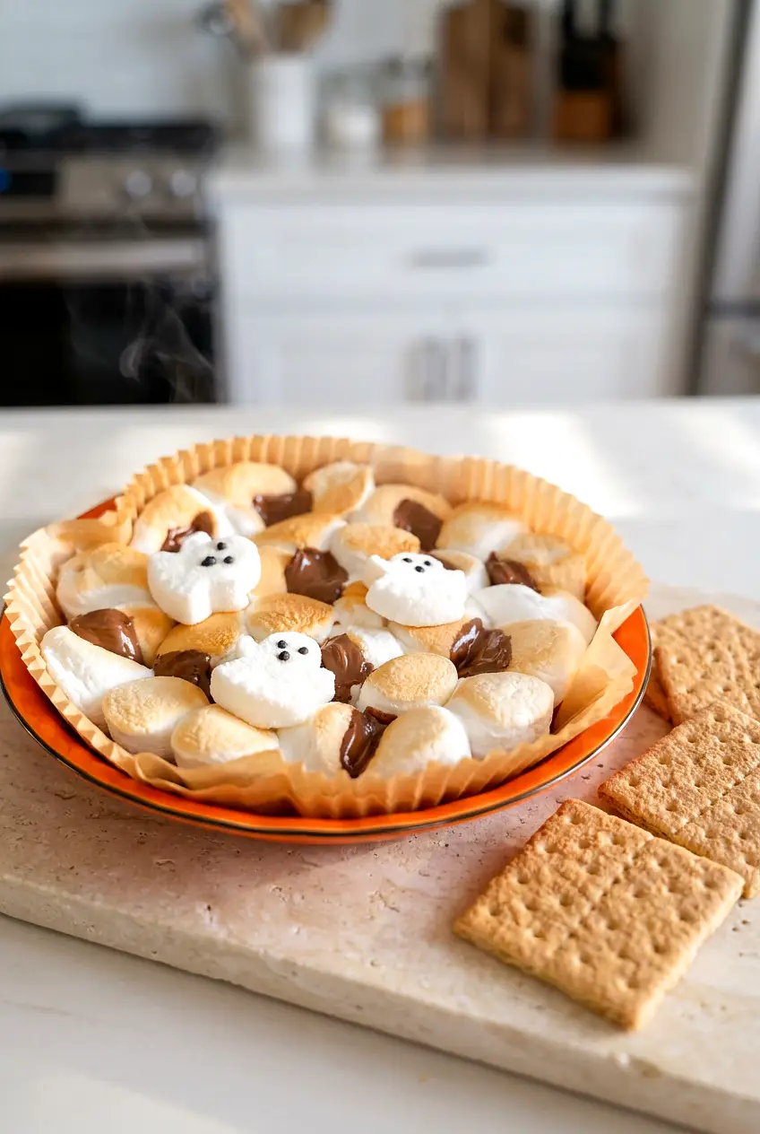 Air Fryer S’mores Dip served warm with toasted marshmallows and graham crackers for dipping