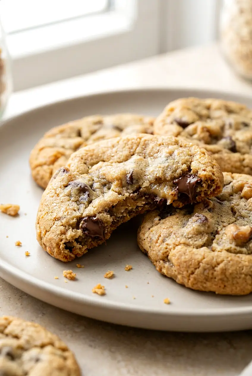 Close-up of an Air Fryer DoubleTree Signature Cookie showing a soft center and lightly golden edges