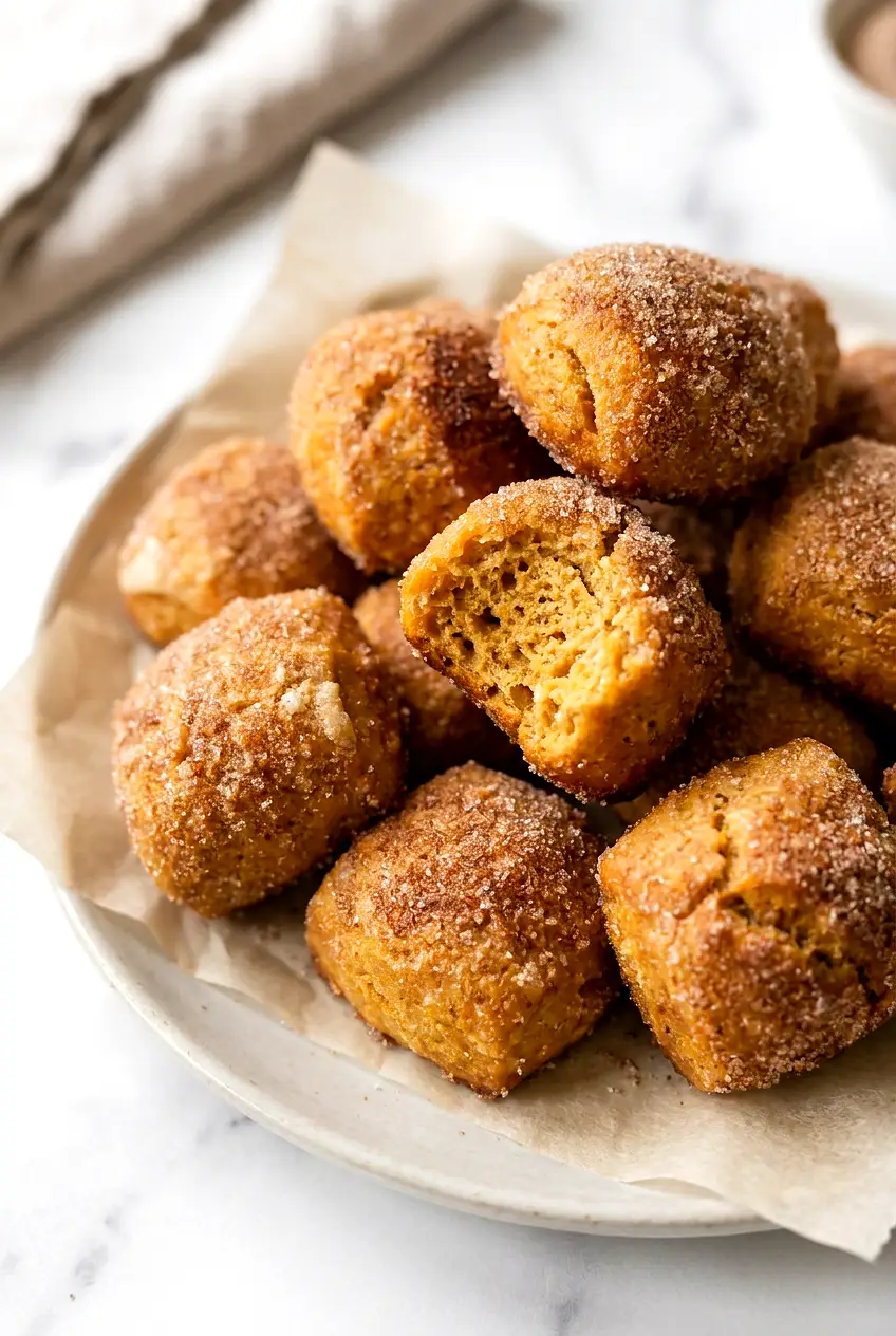 Close-up of air fryer pumpkin pretzel bites showing the cinnamon sugar coating and lightly golden edges