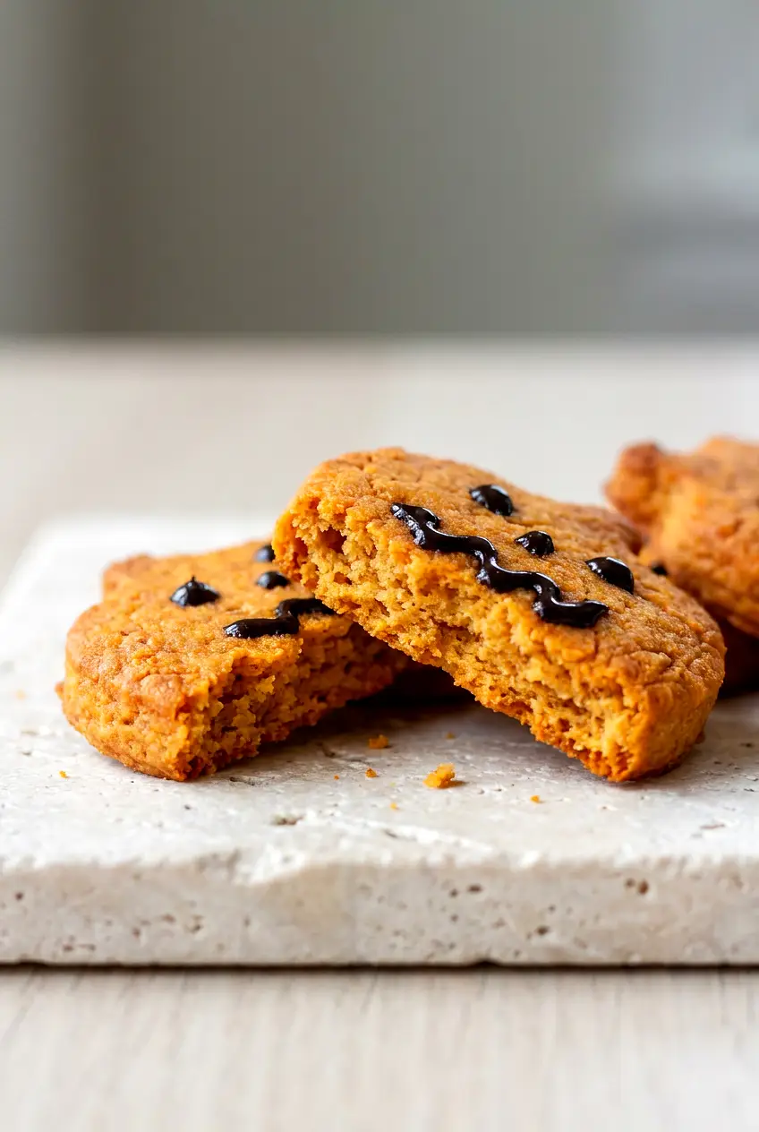 Close-up of Air Fryer Halloween Cookies showing crisp edges, set centers, and black icing details