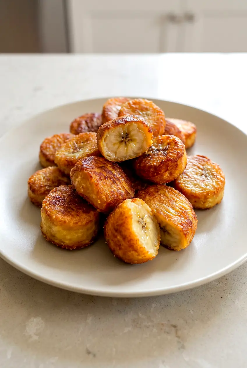 Air Fryer Banana Pastries plated with caramelized edges and tender soft centers
