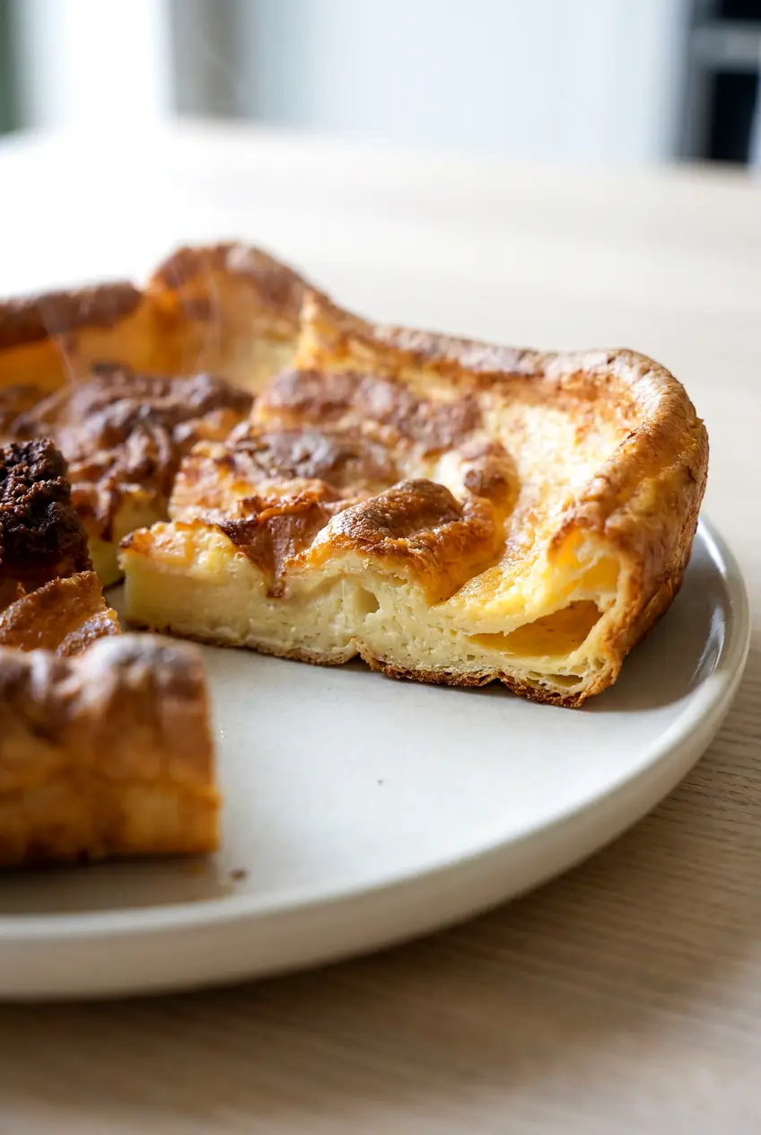 Close-up of air fryer Yorkshire pudding showing a crisp browned edge and tender center