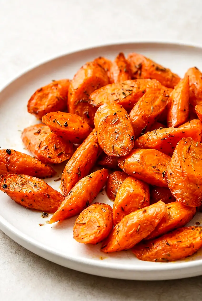 Close-up of air fryer carrots showing crisp-tender texture and lightly roasted edges