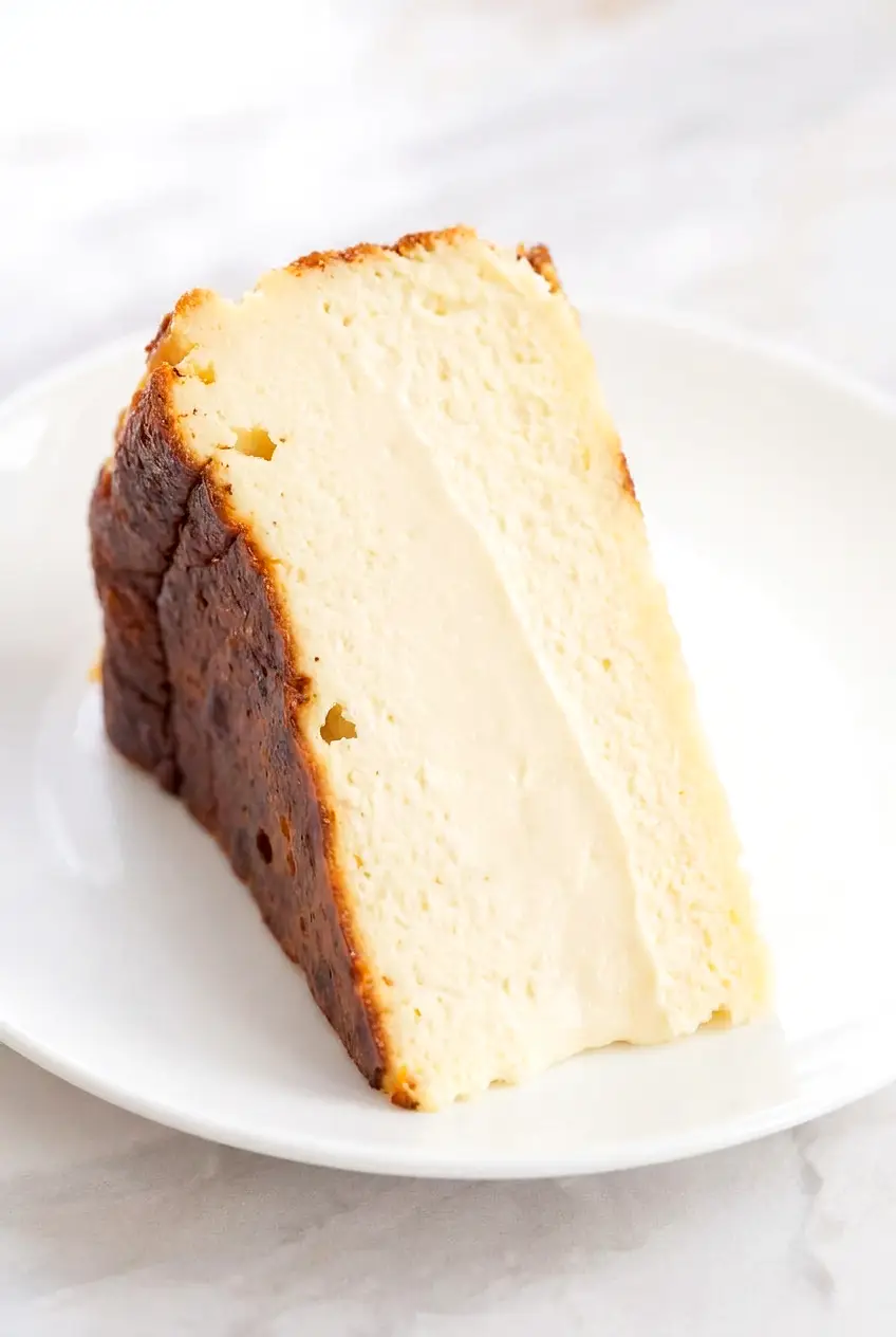 Close-up of a sliced air fryer yogurt cake showing the soft, creamy interior