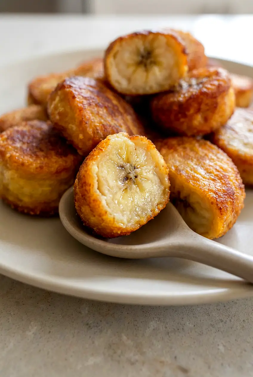 Close-up of tender Air Fryer Banana Pastries showing browned edges and soft centers